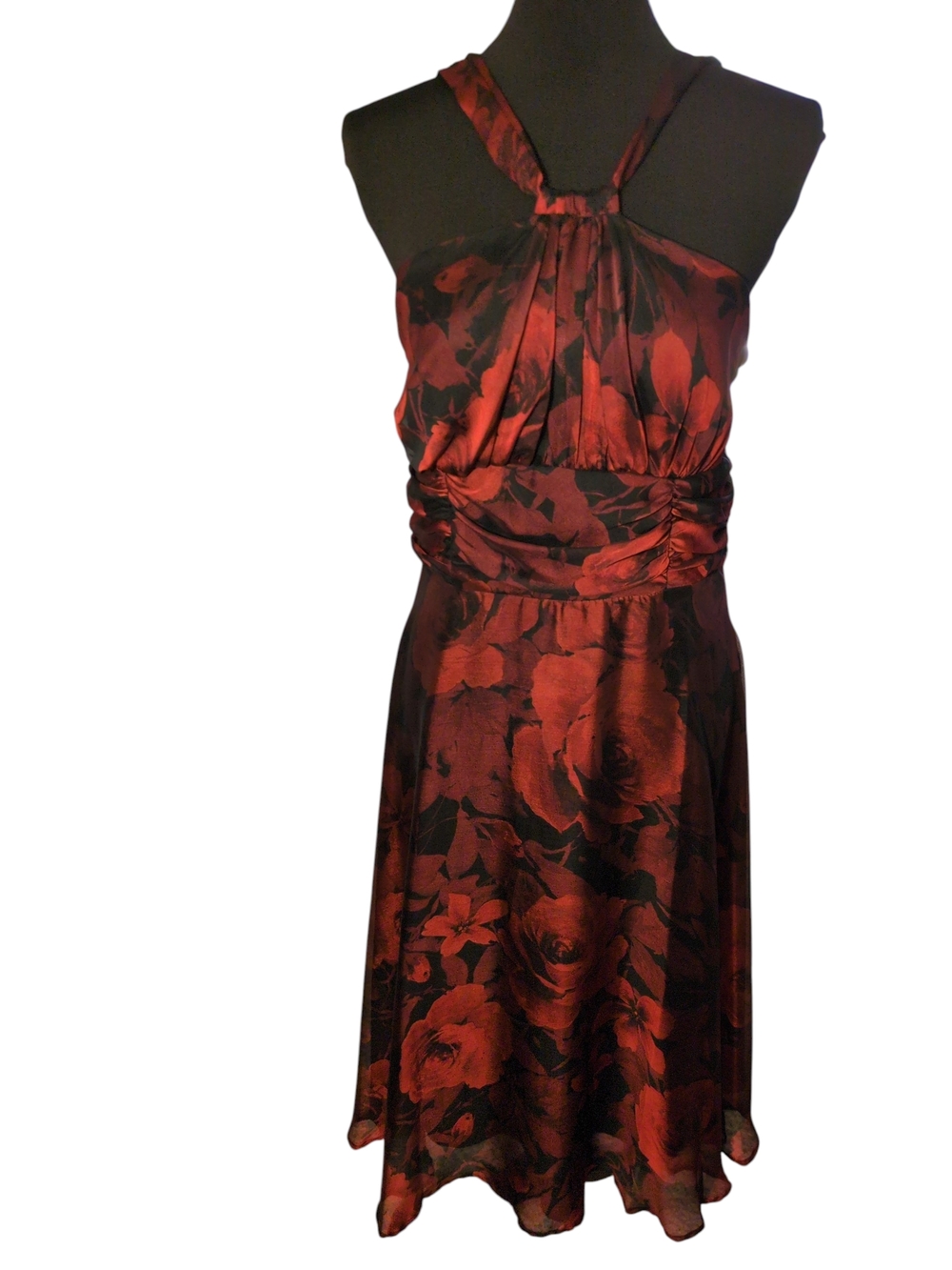 connected apparel Red and Black Roses Halter Y2K Floral Midi Dress